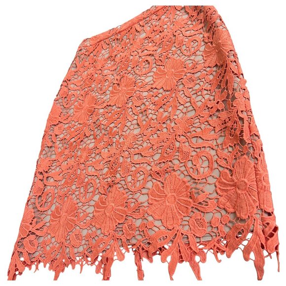 Alice + Olivia Orange Lace Floral Pencil Skirt Size 2 Designer Statement - Picture 3 of 10